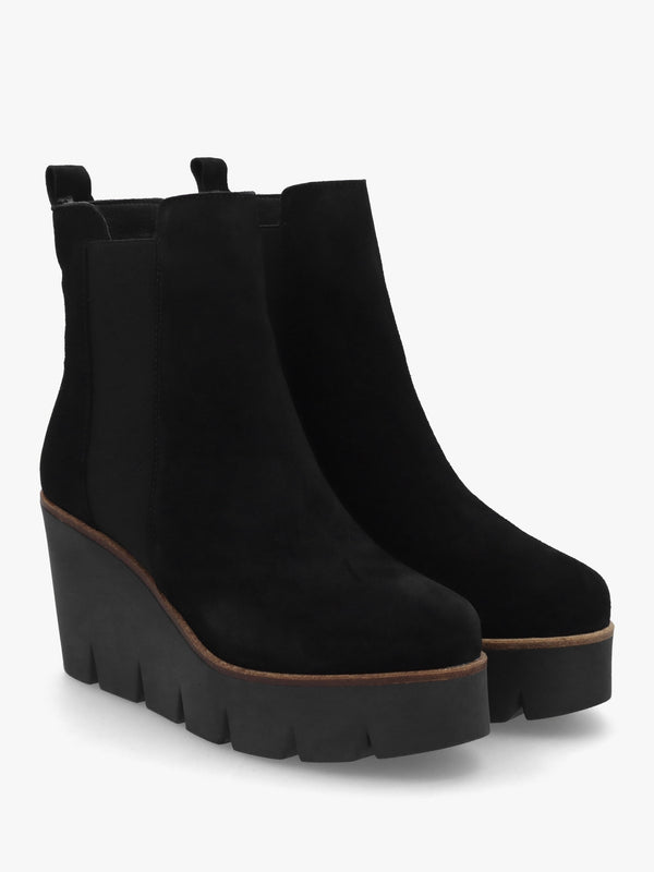 Alpaca Black Suede Wedge Ankle Boots