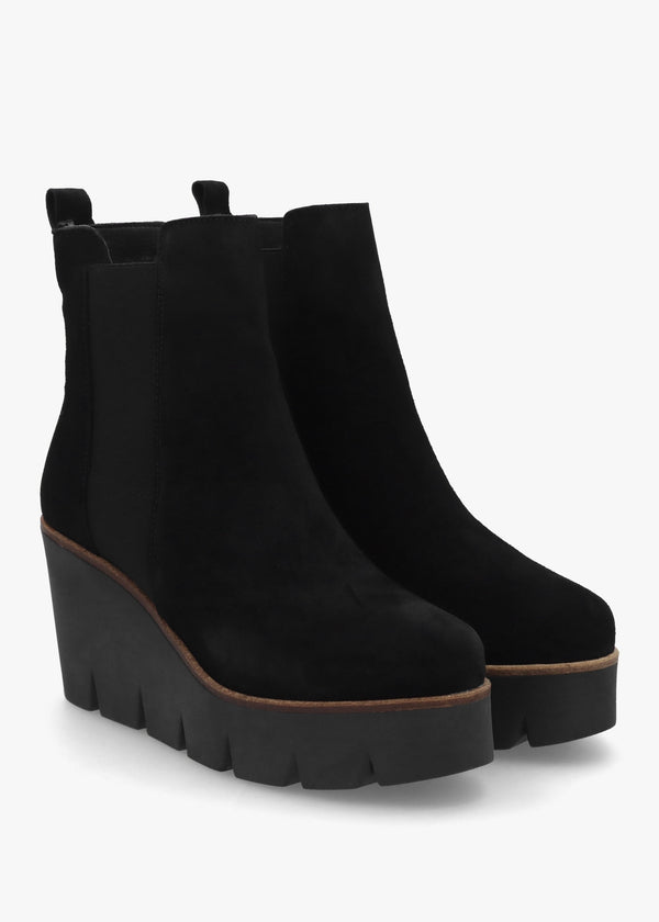 Alpaca Black Suede Wedge Ankle Boots