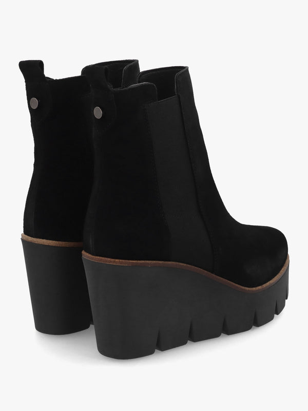 Alpaca Black Suede Wedge Ankle Boots