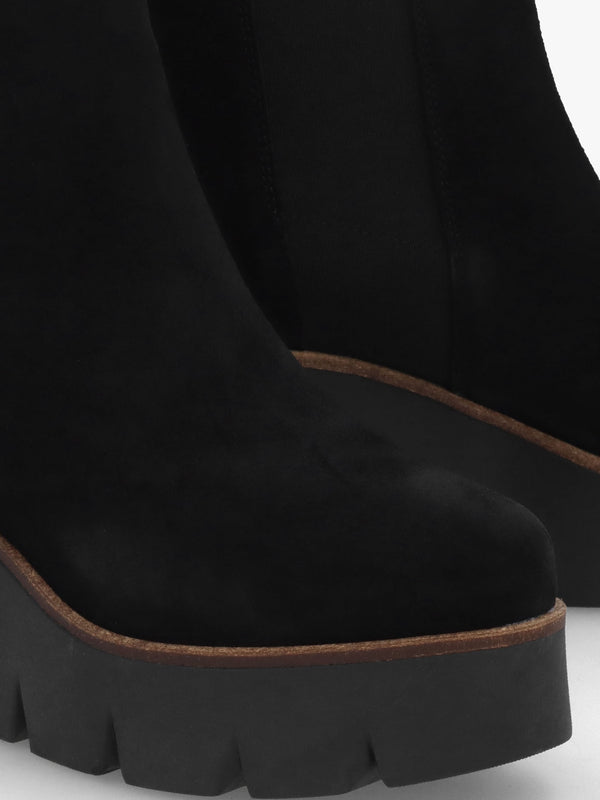 Alpaca Black Suede Wedge Ankle Boots