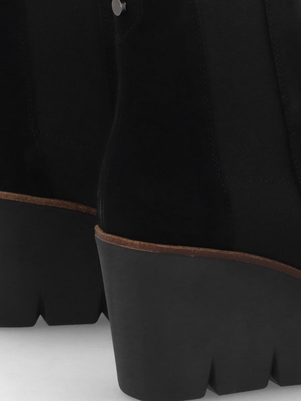 Alpaca Black Suede Wedge Ankle Boots