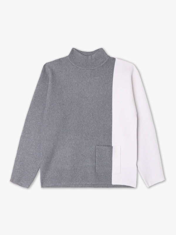 Grey Two Tone Panel Knitted Jumper