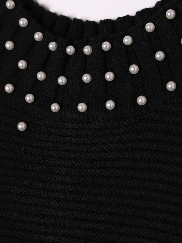 Black Peal Embellished Knitted Jumper