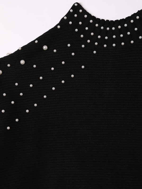Black Peal Embellished Knitted Jumper