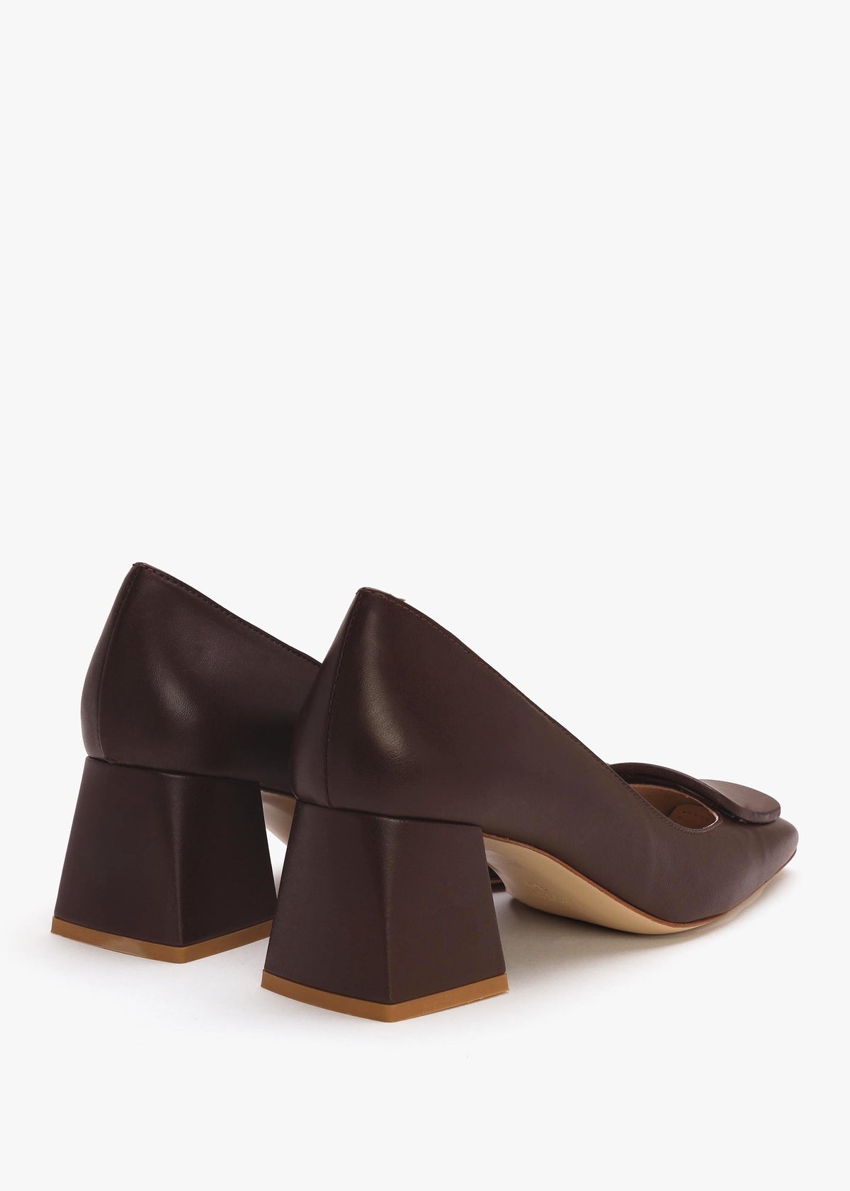 Nessie Brown Leather Block Heel Court Shoes
