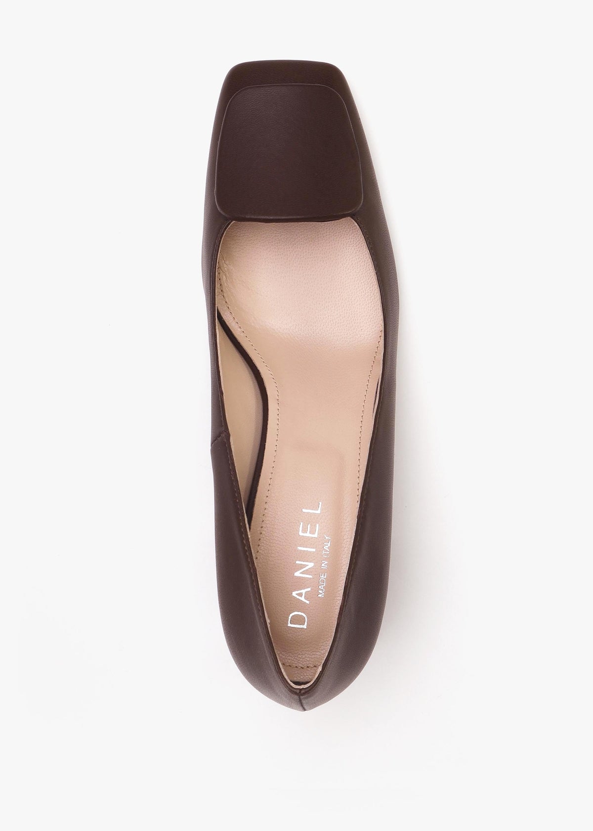Nessie Brown Leather Block Heel Court Shoes