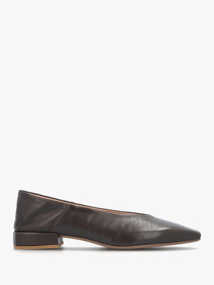 Saria Brown Leather Square Toe Ballet Pumps