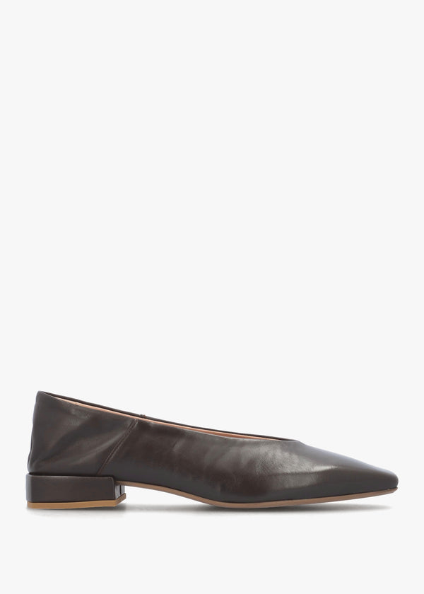 Saria Brown Leather Square Toe Ballet Pumps