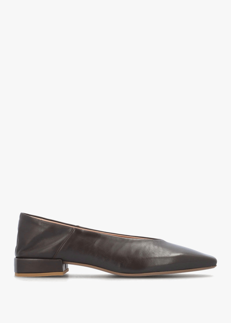 Saria Brown Leather Square Toe Ballet Pumps