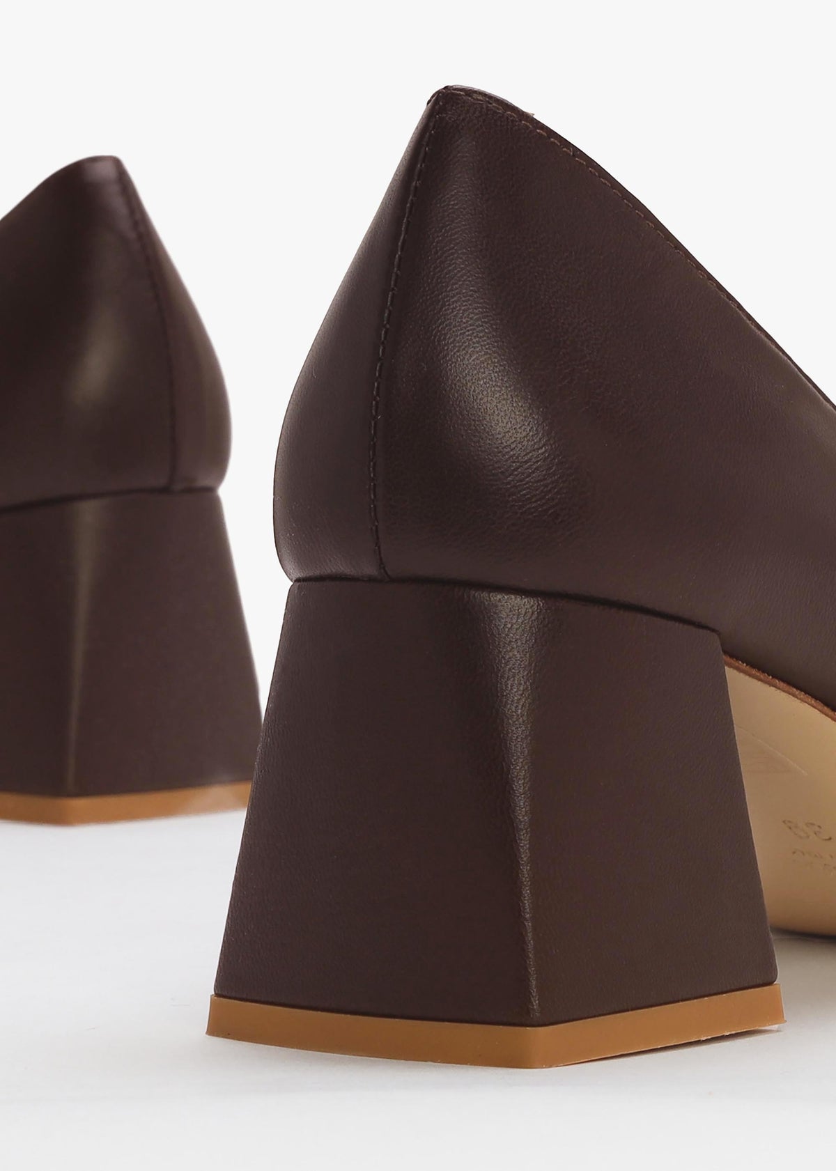 Nessie Brown Leather Block Heel Court Shoes
