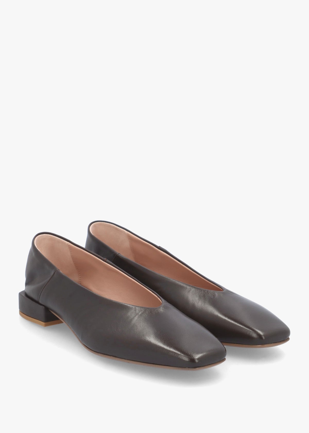 Saria Brown Leather Square Toe Ballet Pumps