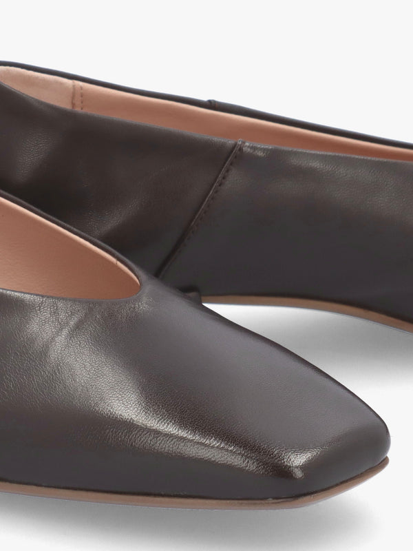 Saria Brown Leather Square Toe Ballet Pumps