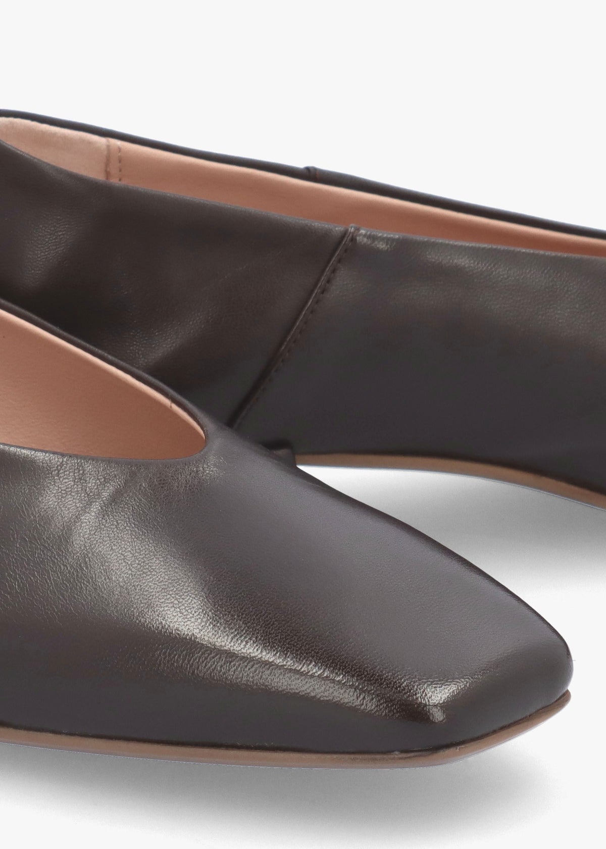 Saria Brown Leather Square Toe Ballet Pumps