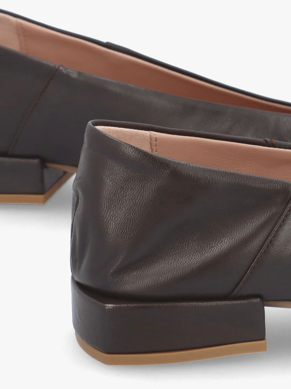 Saria Brown Leather Square Toe Ballet Pumps