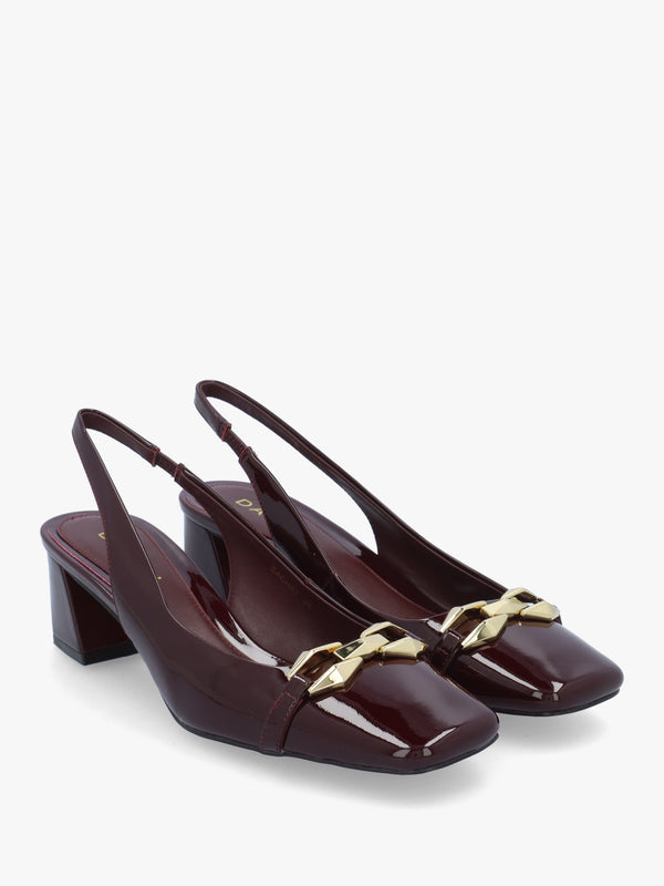 Sachay Burgundy Patent Leather Sling Back Court Shoes