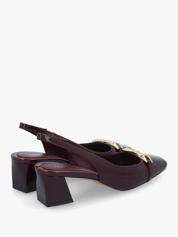 Sachay Burgundy Patent Leather Sling Back Court Shoes