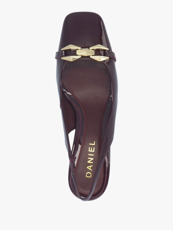 Sachay Burgundy Patent Leather Sling Back Court Shoes