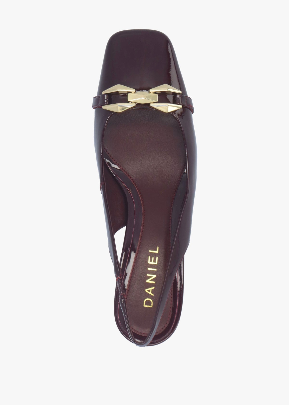 Sachay Burgundy Patent Leather Sling Back Court Shoes