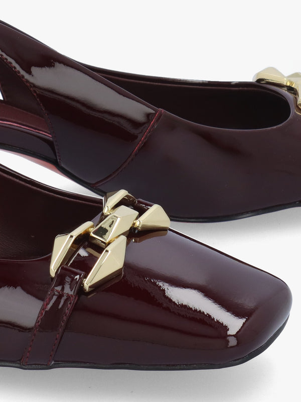 Sachay Burgundy Patent Leather Sling Back Court Shoes