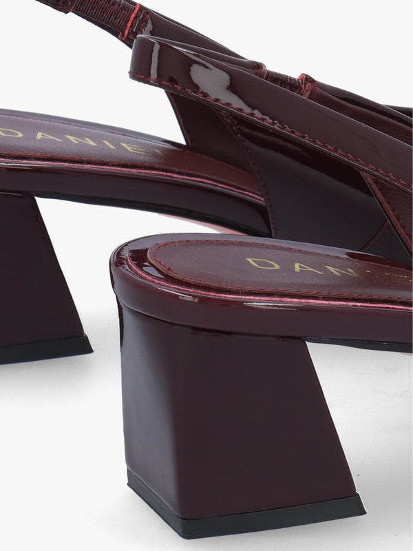 Sachay Burgundy Patent Leather Sling Back Court Shoes