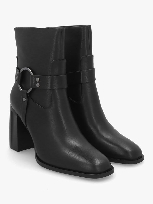 Sarny Black Leather Block Heel Ankle Boots