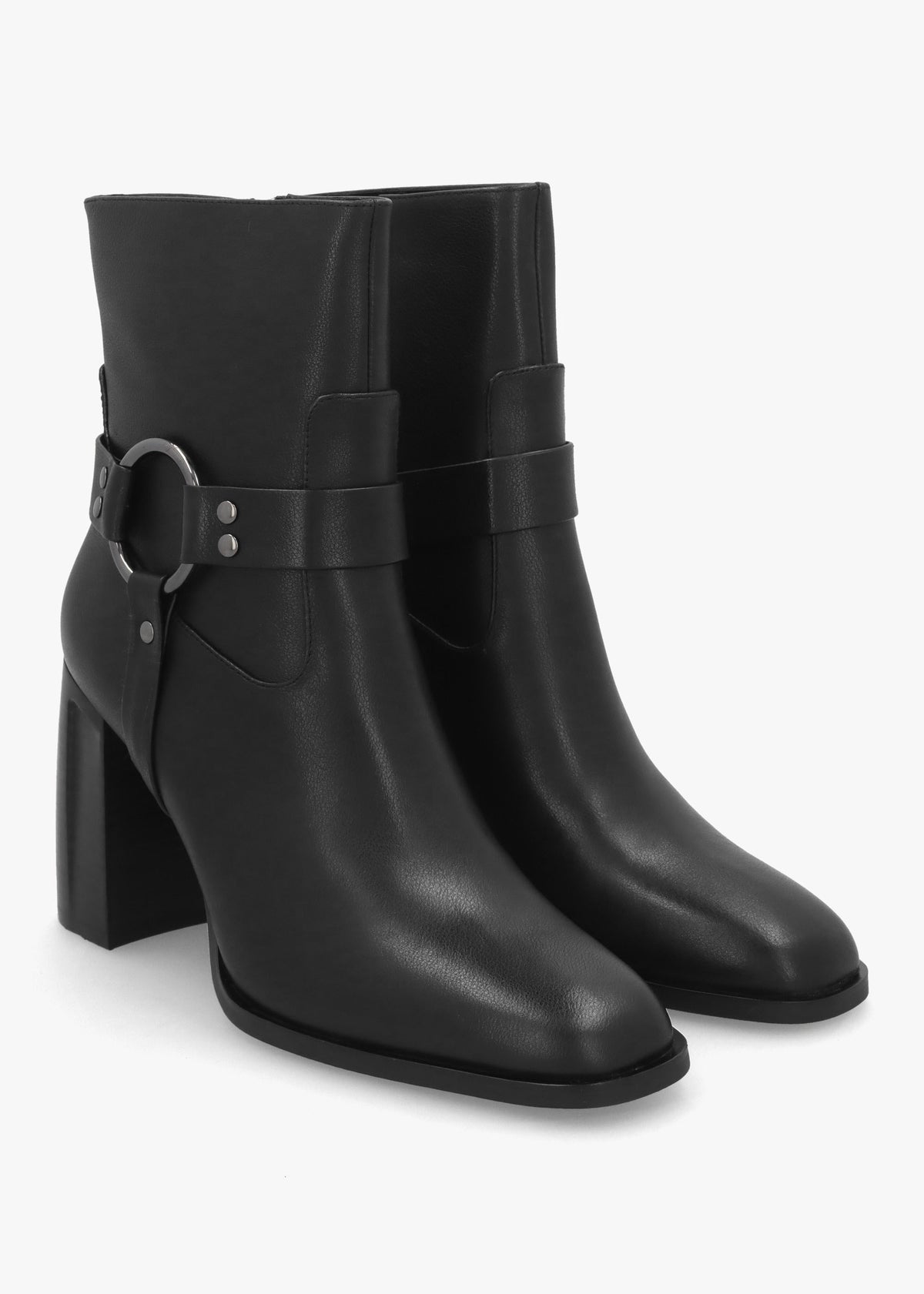Sarny Black Leather Block Heel Ankle Boots