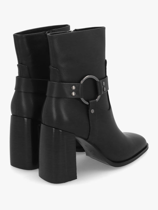 Sarny Black Leather Block Heel Ankle Boots