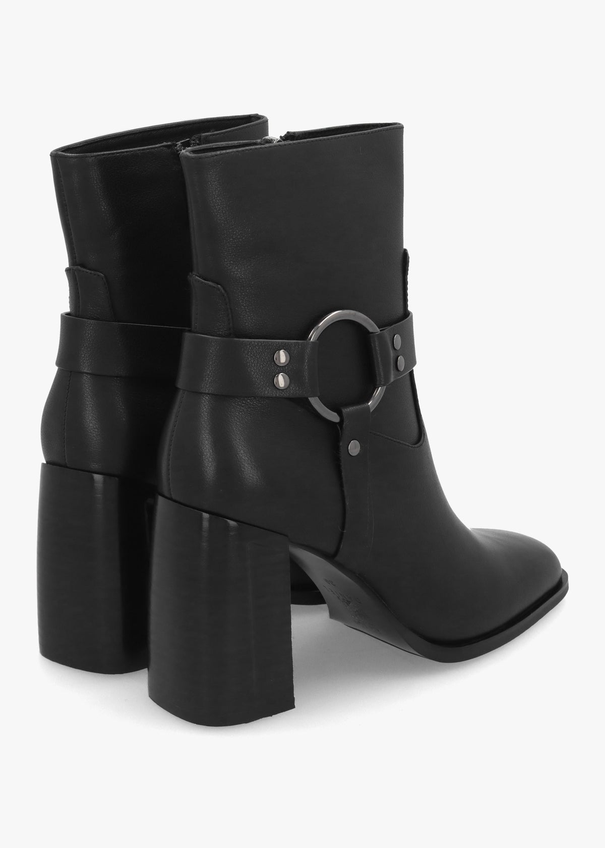 Sarny Black Leather Block Heel Ankle Boots