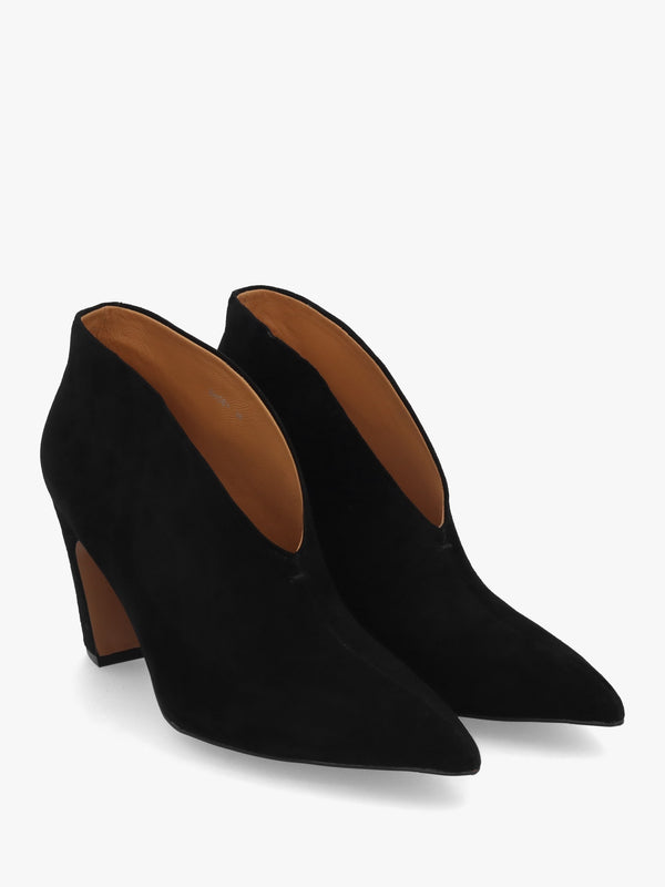 Shoey Black Suede V Cut Block Heel Shoe Boots