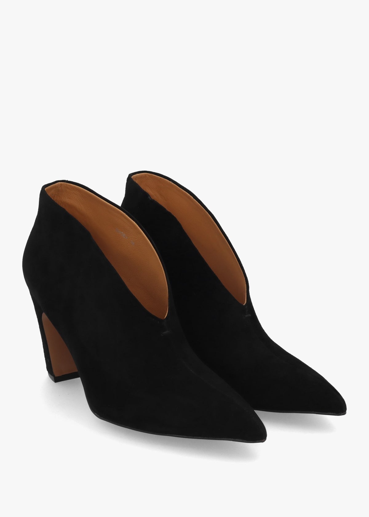 Shoey Black Suede V Cut Block Heel Shoe Boots