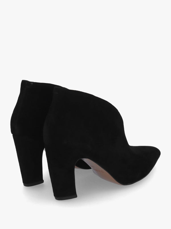 Shoey Black Suede V Cut Block Heel Shoe Boots