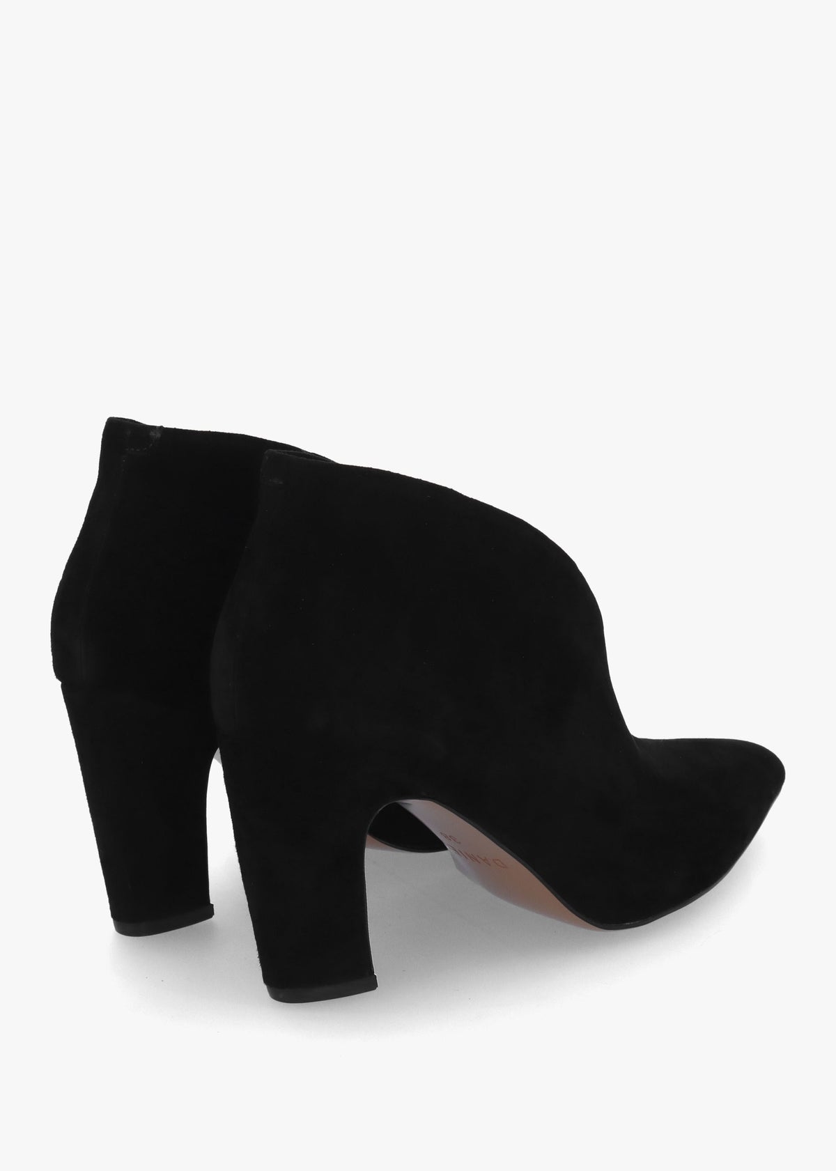 Shoey Black Suede V Cut Block Heel Shoe Boots