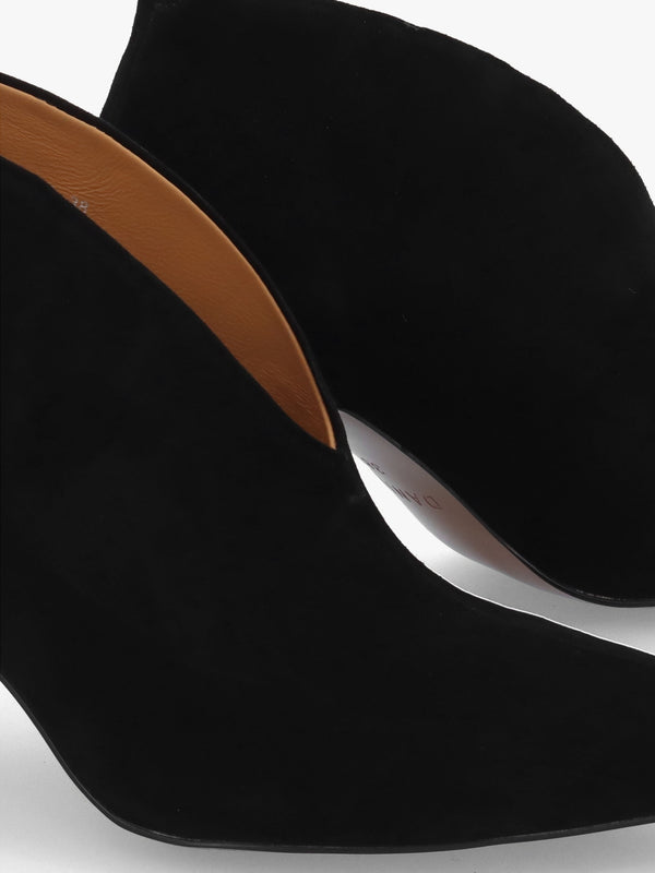 Shoey Black Suede V Cut Block Heel Shoe Boots