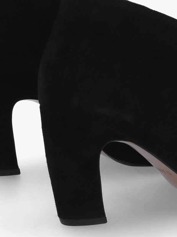 Shoey Black Suede V Cut Block Heel Shoe Boots