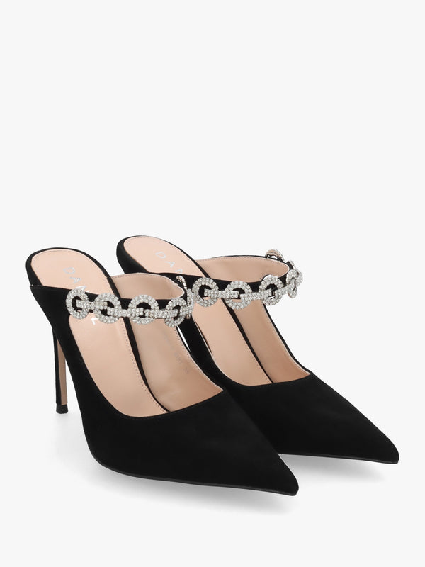 Studio Mary Black Suede Embellished Heeled Mule Court Shoes
