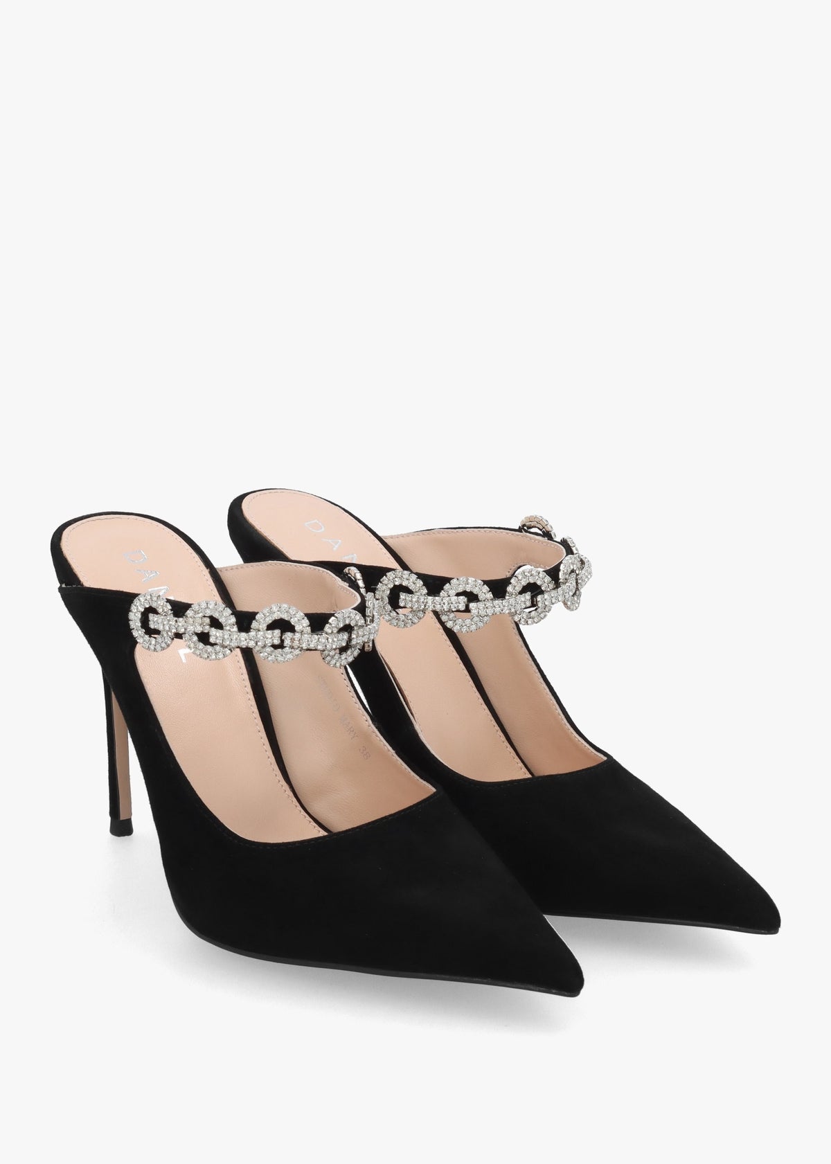 Studio Mary Black Suede Embellished Heeled Mule Court Shoes