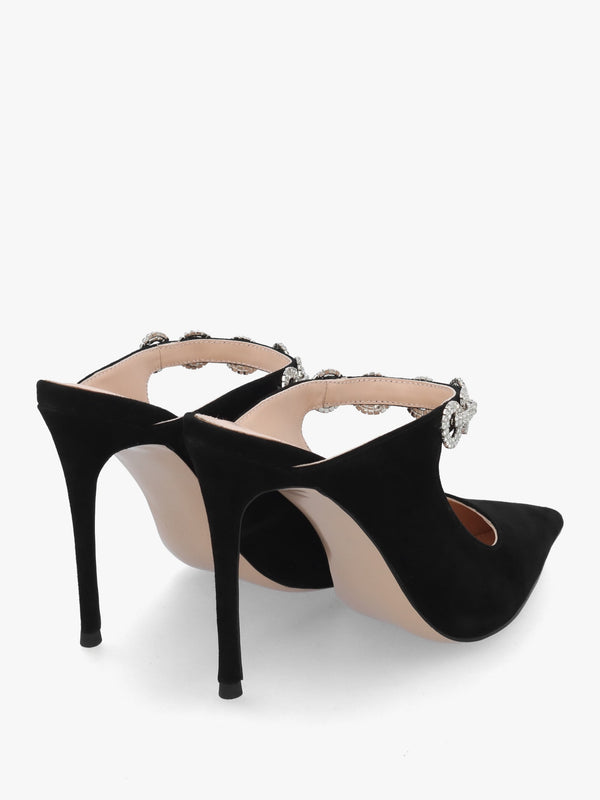Studio Mary Black Suede Embellished Heeled Mule Court Shoes