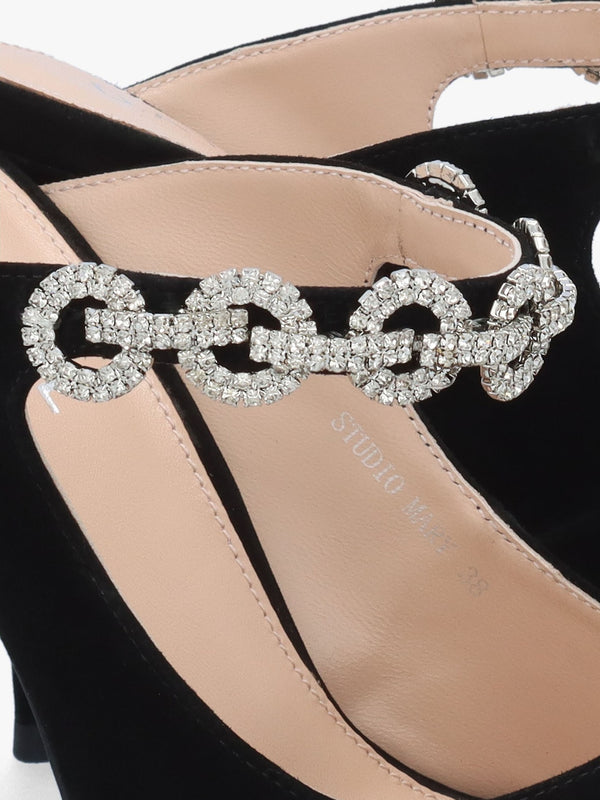 Studio Mary Black Suede Embellished Heeled Mule Court Shoes