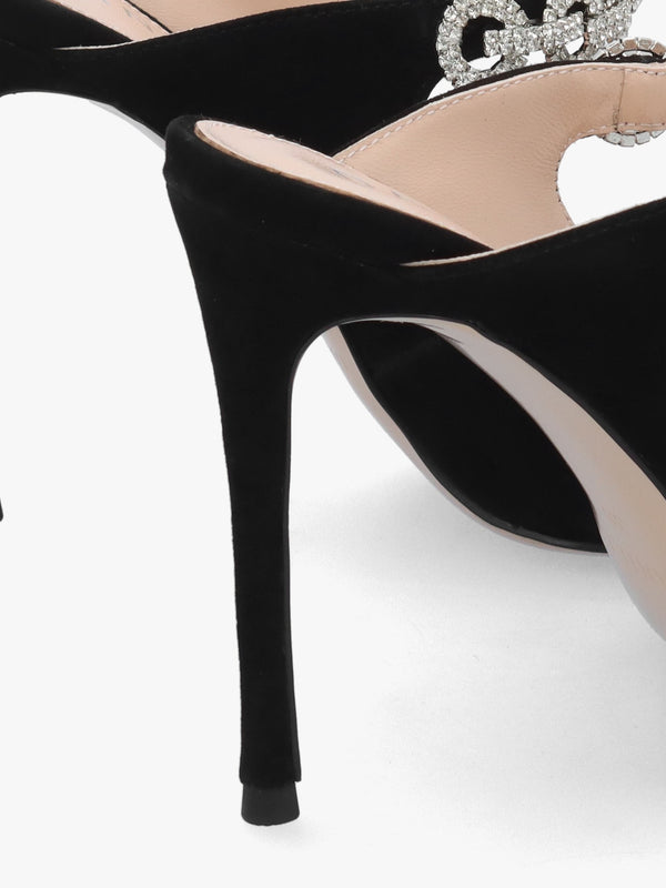 Studio Mary Black Suede Embellished Heeled Mule Court Shoes