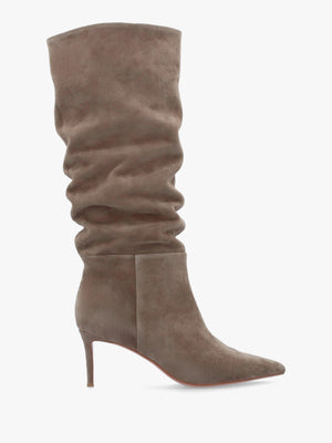 Suched Taupe Suede Heeled Knee Boots
