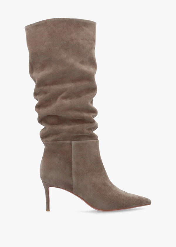 Suched Taupe Suede Heeled Knee Boots