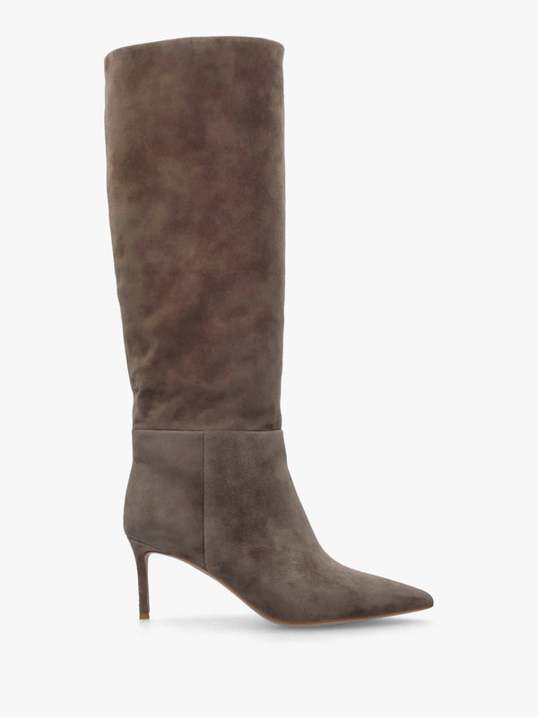 Suched Taupe Suede Heeled Knee Boots