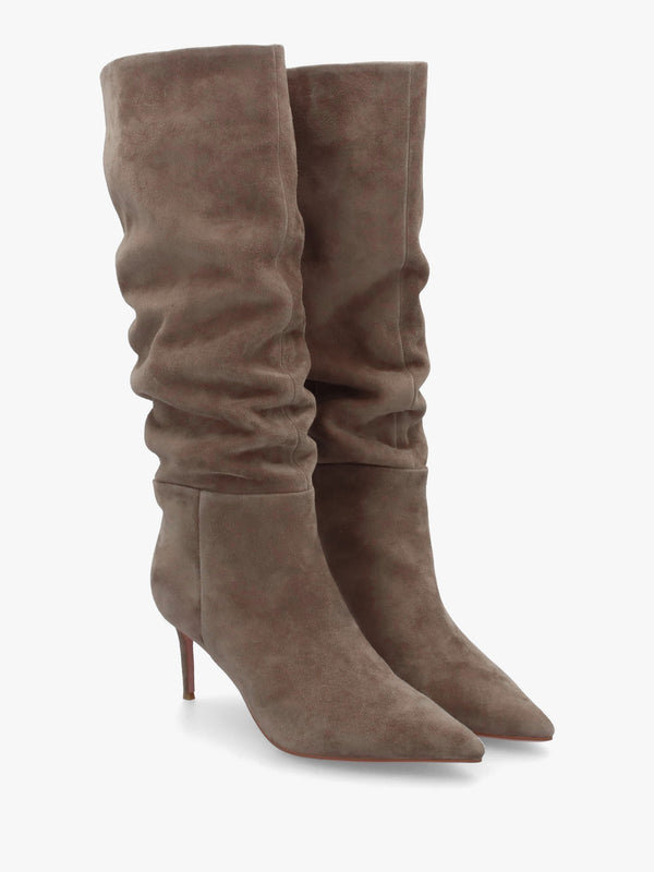 Suched Taupe Suede Heeled Knee Boots