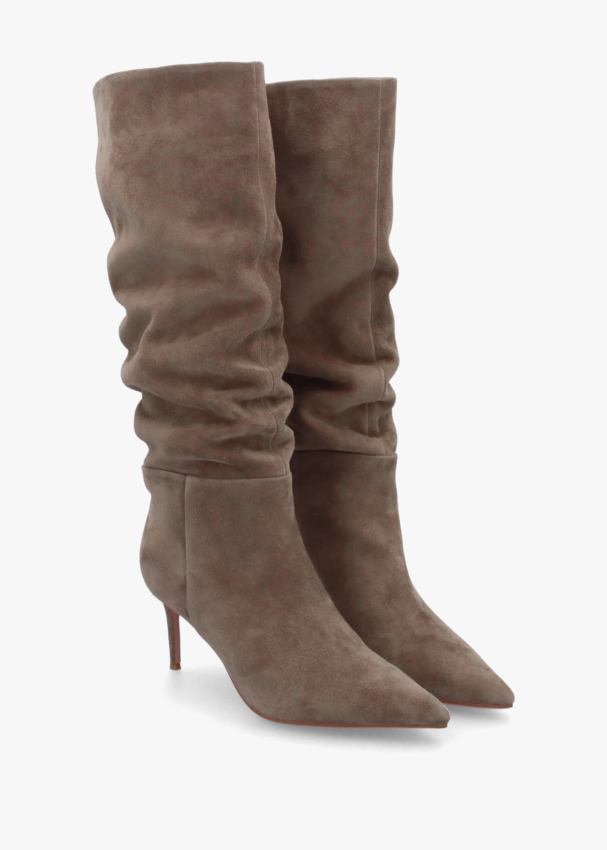 Suched Taupe Suede Heeled Knee Boots