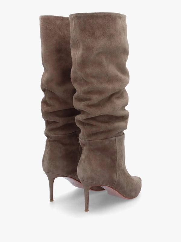 Suched Taupe Suede Heeled Knee Boots