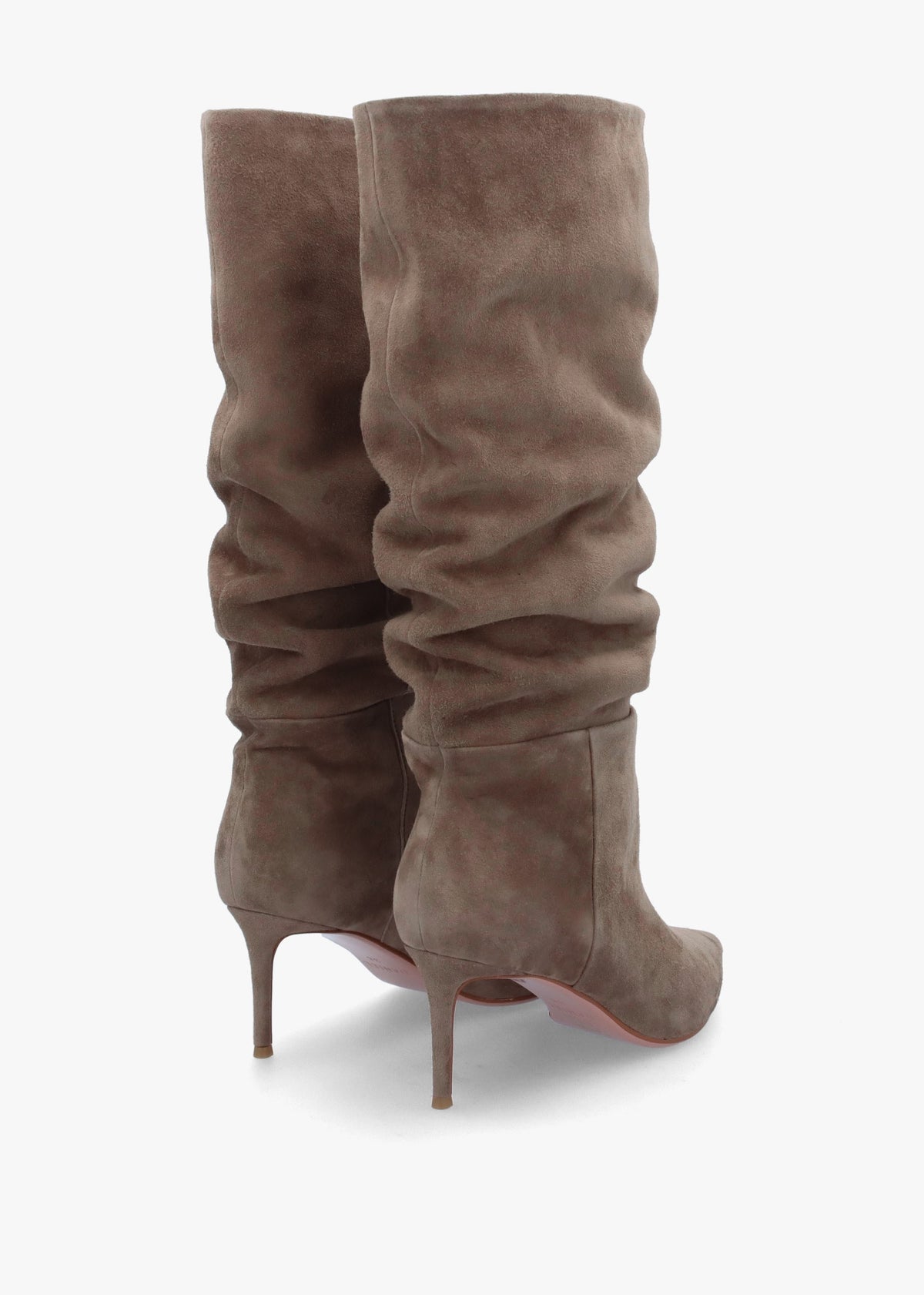 Suched Taupe Suede Heeled Knee Boots