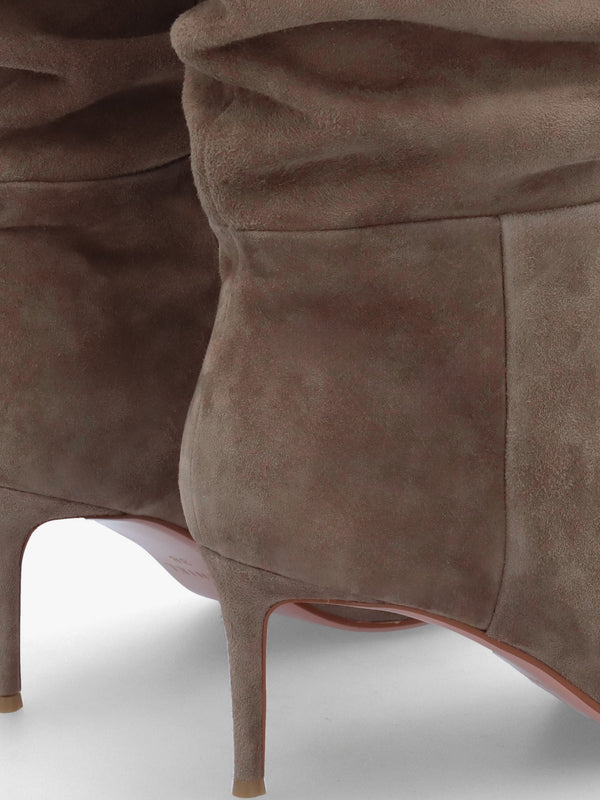 Suched Taupe Suede Heeled Knee Boots