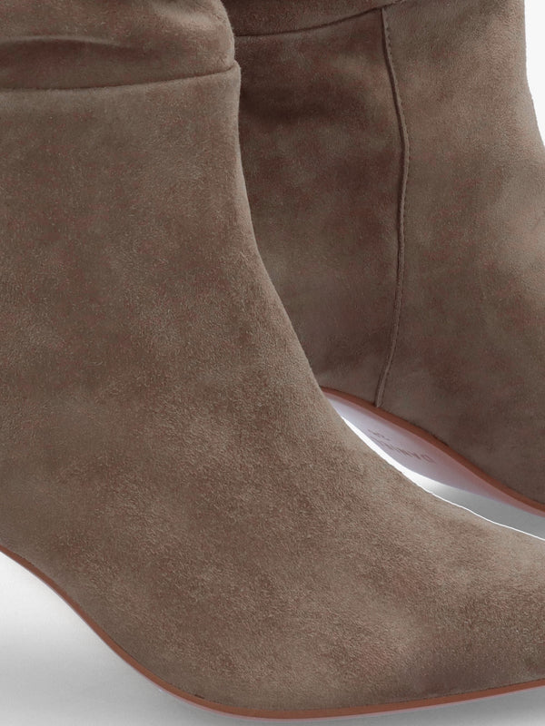 Suched Taupe Suede Heeled Knee Boots