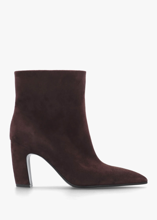 Suzie Brown Suede Curved Heel Ankle Boots