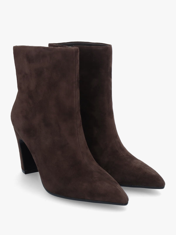 Suzie Brown Suede Curved Heel Ankle Boots